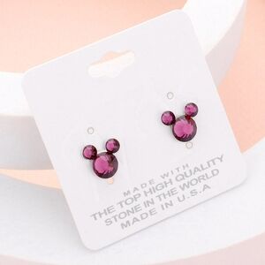 Purple Mouse Rhinestone Crystal Stud Earrings Statement Jewelry